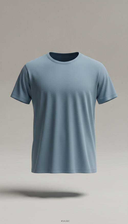 Misty blue statement tee with dropped shoulder