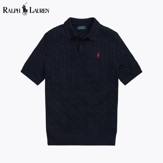 RL Cable-Knit Cotton Polo-Collar Sweater